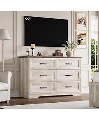 Gaomon 6-Drawer Dresser, Farmhouse Wooden Storage Chest with Wide Handles for Bedroom