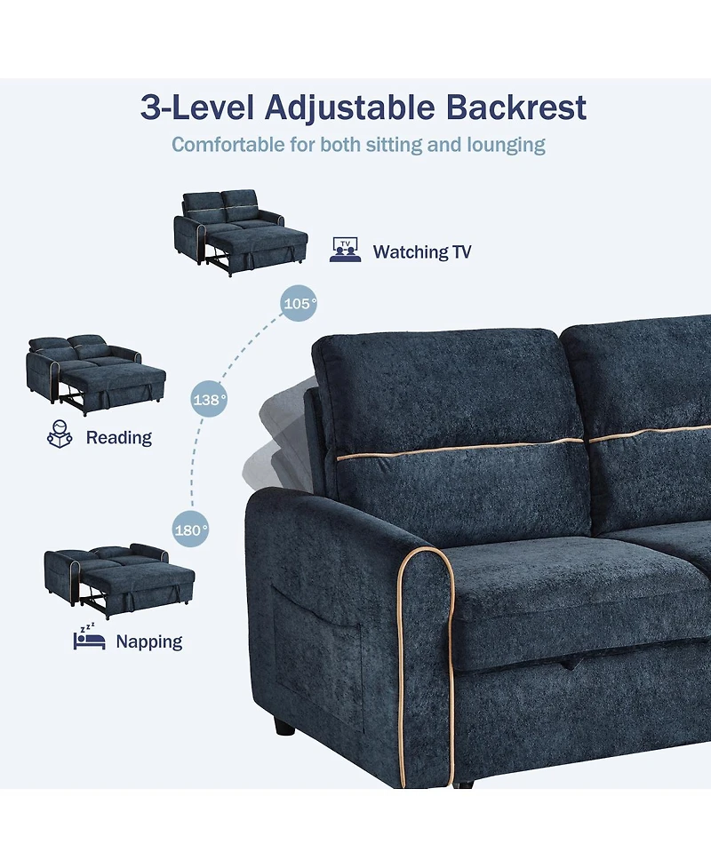 Streamdale Furniture Streamdale Chenille Pull Out Sofa Bed, 58-inch Sleeper Loveseat with Adjustable Backrest