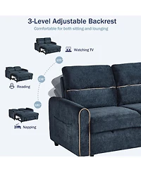 Streamdale Furniture Streamdale Chenille Pull Out Sofa Bed, 58-inch Sleeper Loveseat with Adjustable Backrest