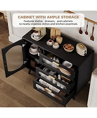 gaomon Buffet Cabinet with Storage, Sideboard Cabinet with Fluted Glass Door and Drawers, Sideboard for Kitchen, Dining Room, Living Room