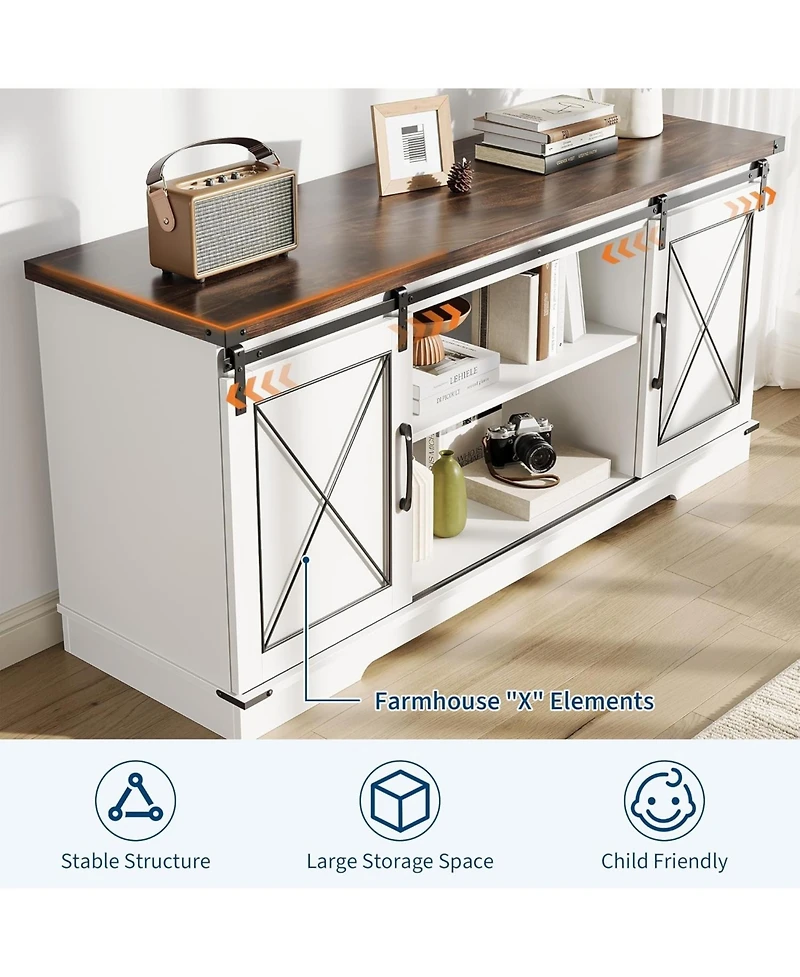 gaomon Farmhouse 59" Tv Stand Up to 65 Inches, Mid Century Modern Entertainment Center with Storage Cabinets