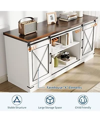 gaomon Farmhouse 59" Tv Stand Up to 65 Inches, Mid Century Modern Entertainment Center with Storage Cabinets