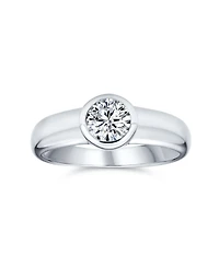 Bling Jewelry Modern Simple 1CT Cubic Zirconia Cz Bezel Set Round Solitaire Promise Ring Sterling Silver Plain Band