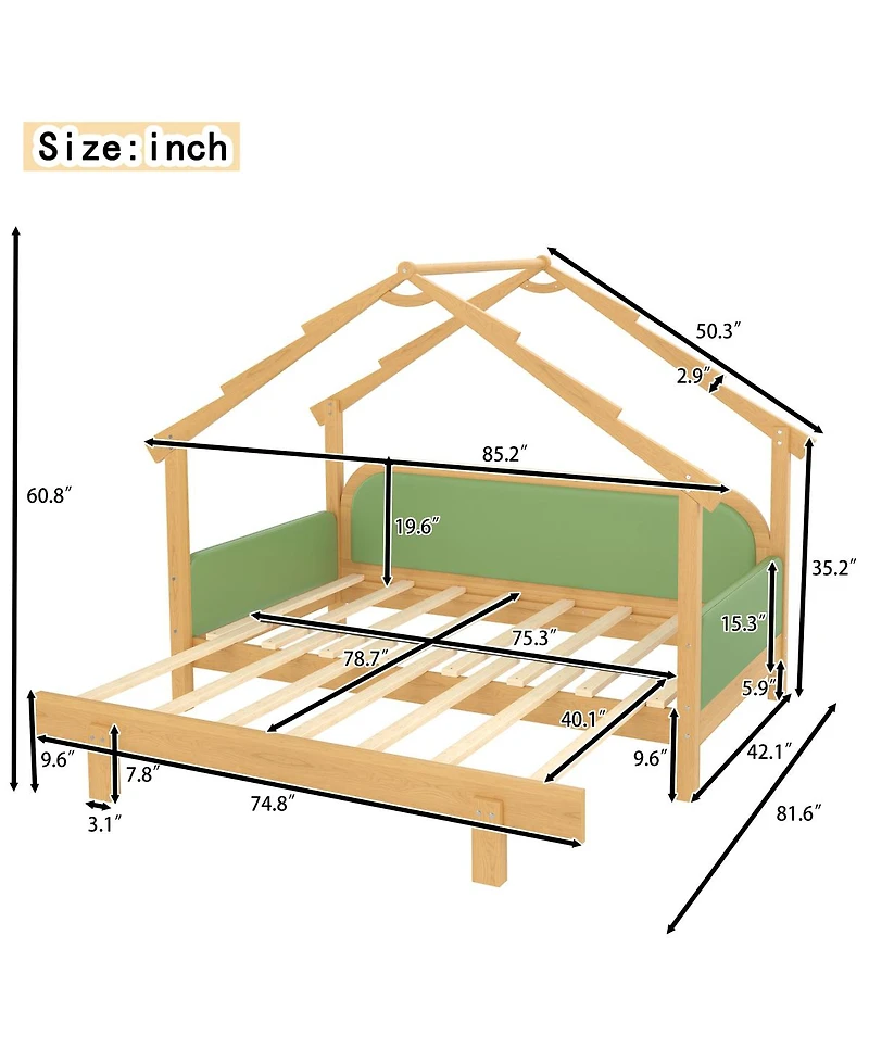Streamdale Furniture Twin Size Wood Treehouse Bed with Soft Cushion Rails