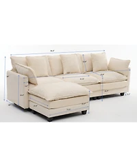 Streamdale Furniture 3-Seat Storage Ottoman Sectional Couch, L-Shaped Bench with Footrest