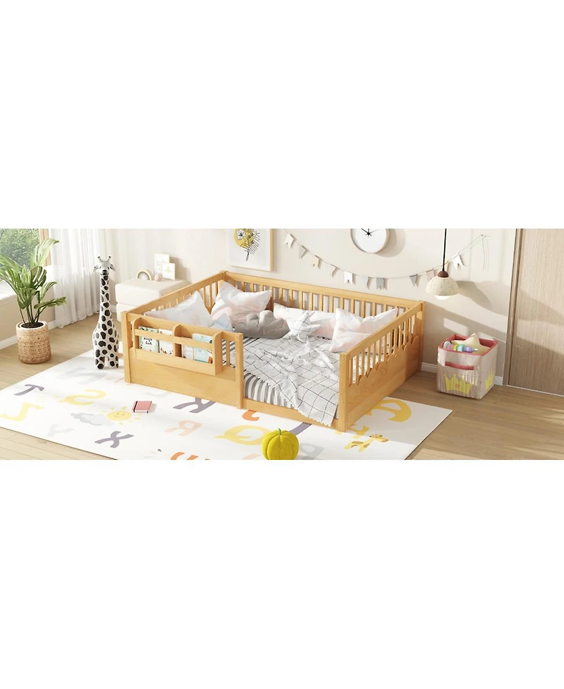 Streamdale Furniture Full Floor Bed with Heightened Fence & Bookshelf