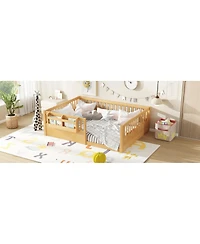 Streamdale Furniture Full Floor Bed with Heightened Fence & Bookshelf