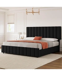 gaomon Full Linen Upholstered Platform Bed Frame with 4 Storage Drawers, Adjustable Headboard, Wooden Slats Support