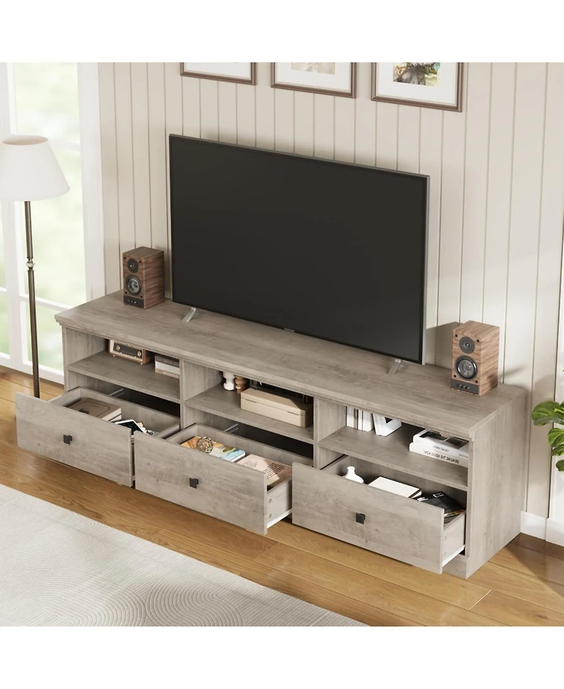 gaomon 70in Tv Stand for TVs up to 80", Mid Century Modern Entertainment Center with Storage Drawer and Open Shelves