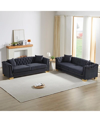 Streamdale Furniture 35 inches 3-Seater Chesterfield Rolled Arm Velvet Modern Sofa for Living Rooms & Offices.