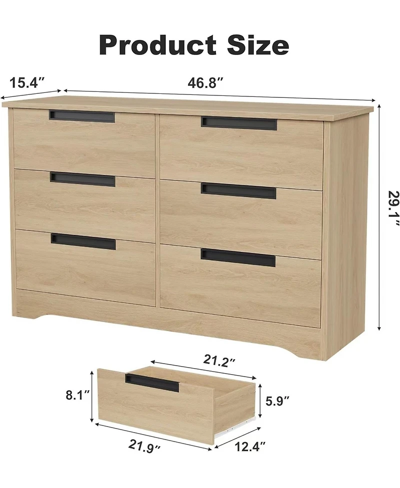 gaomon 6 Drawer Dresser for Bedroom, Modern Chest of Drawers with Embedded Handles Design, Wooden Organizer Living Room.