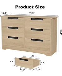 gaomon 6 Drawer Dresser for Bedroom, Modern Chest of Drawers with Embedded Handles Design, Wooden Organizer Living Room.