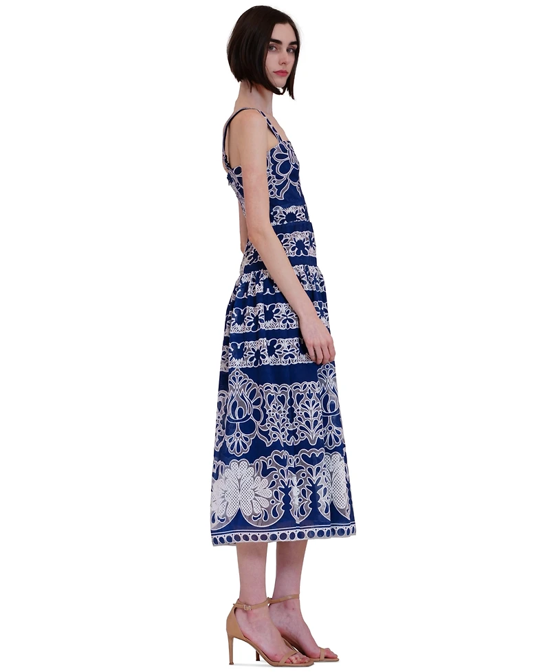 julia jordan Women's Square Neck Drop Waist Midi Lace Dress