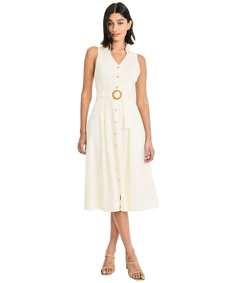 Maggy London Women's V-Neck Collared Midi Dress