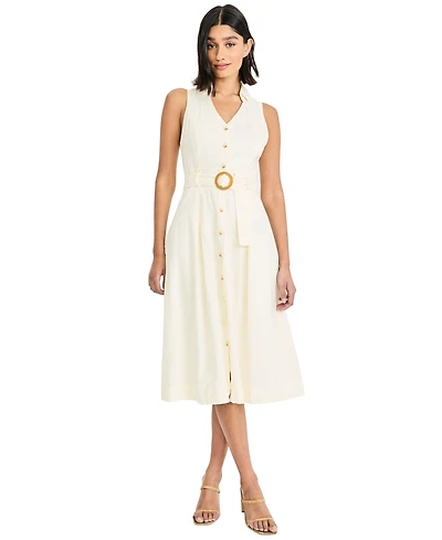 Maggy London Women's V-Neck Collared Midi Dress