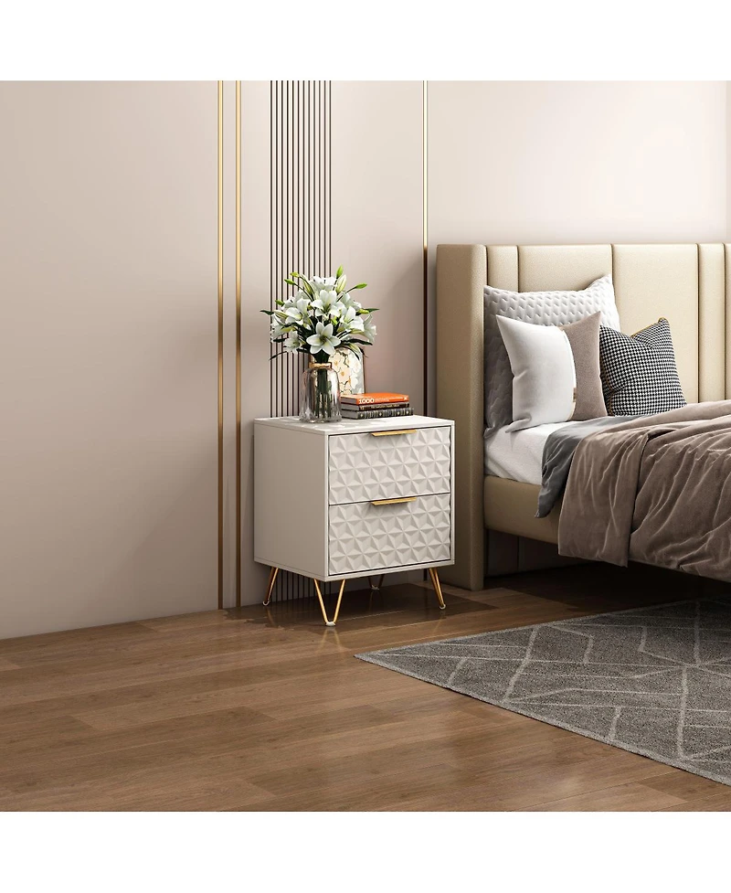 Streamdale Furniture Streamdale Set of 2 Light-Luxury Wall-Mounted Nightstands with 2 Drawers & Gold Accents