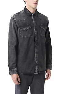 Velez Men's Long-Sleeve Cotton Overshirt With Denim and Leather Shirts