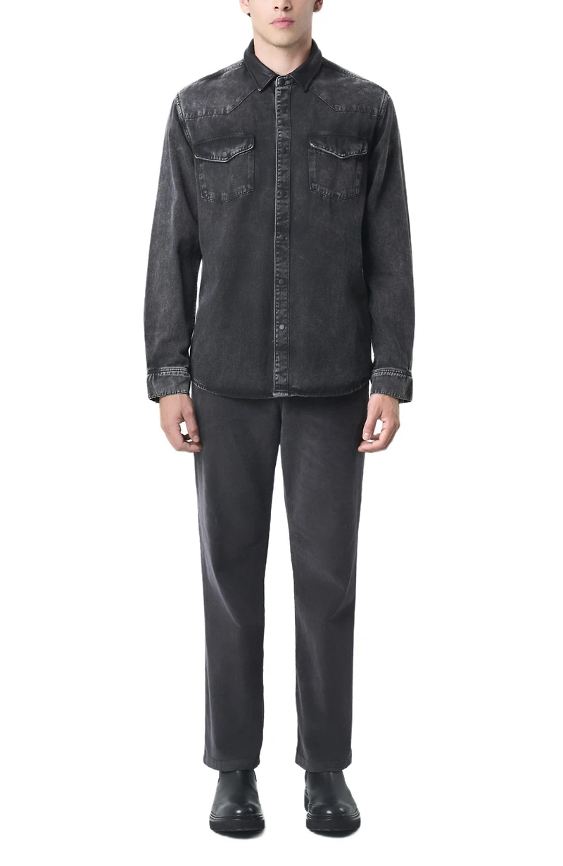 Velez Men's Long-Sleeve Cotton Overshirt With Denim and Leather Shirts