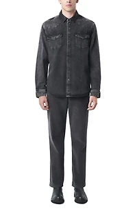 Velez Men's Long-Sleeve Cotton Overshirt With Denim and Leather Shirts