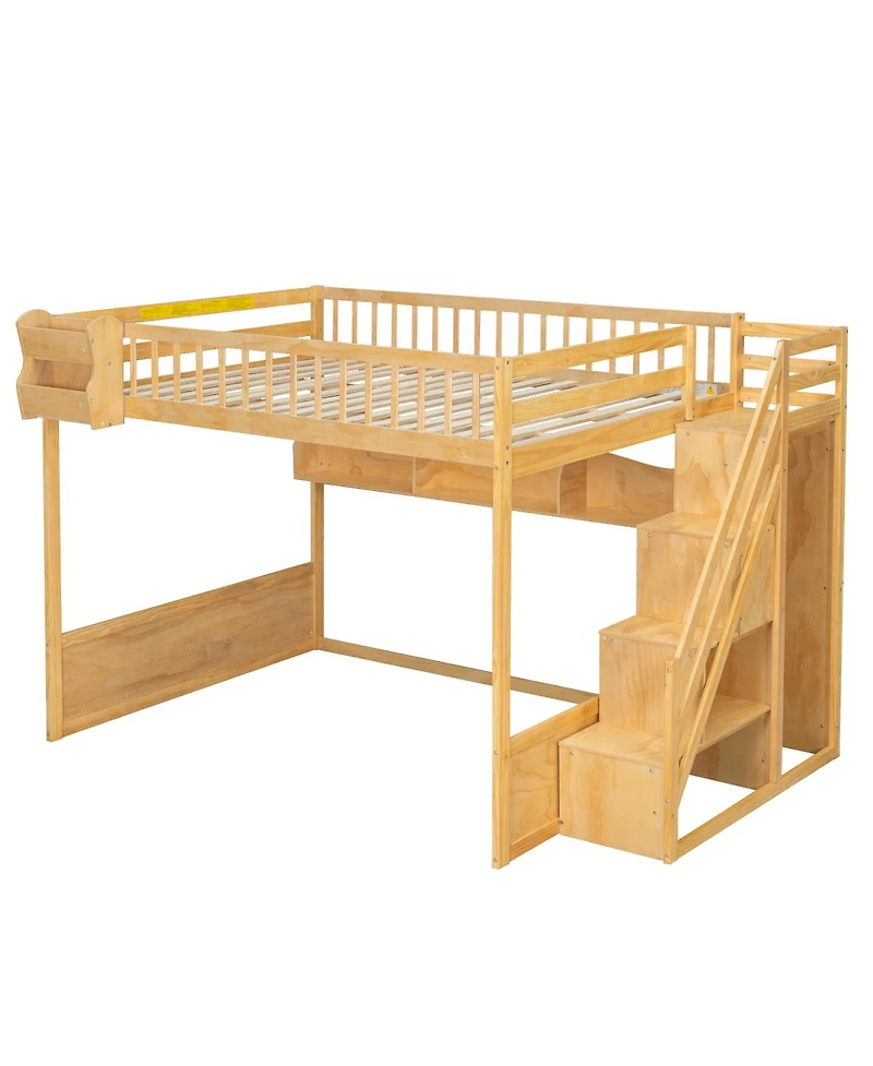 Streamdale Furniture Queen Size Wooden Loft Bed with Staircase, Wardrobe & Shelves