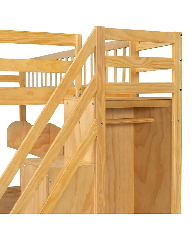 Streamdale Furniture Queen Size Wooden Loft Bed with Staircase, Wardrobe & Shelves