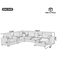 Streamdale Furniture 5-Seat 134" U-Shape Sectional Sofa with Chaise, Cup Holders & Storage