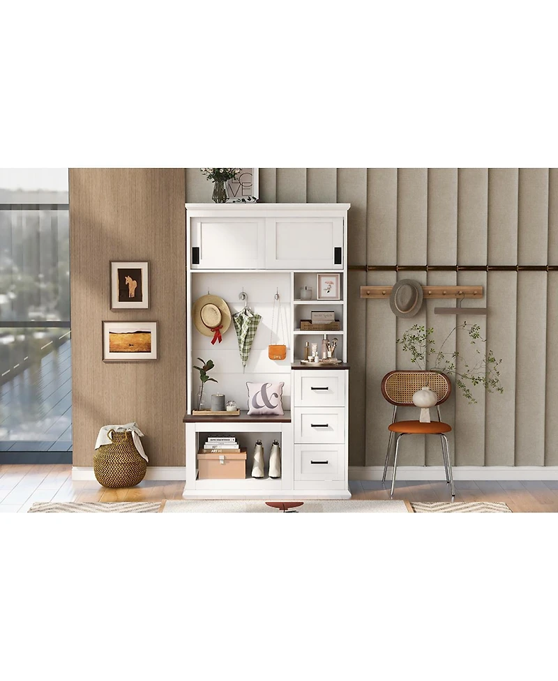 Streamdale Furniture Modern Entryway Bench with Coat Rack, 3 Shelves, Drawers & Hooks