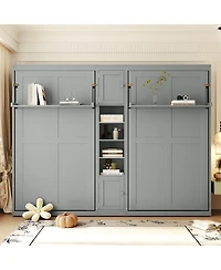 Streamdale Furniture Dual Twin Wall Murphy Beds w/ Cabinets & Shelves