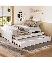 Streamdale Furniture Full Platform Bed with Trundle, 2 Drawers, Power Strip