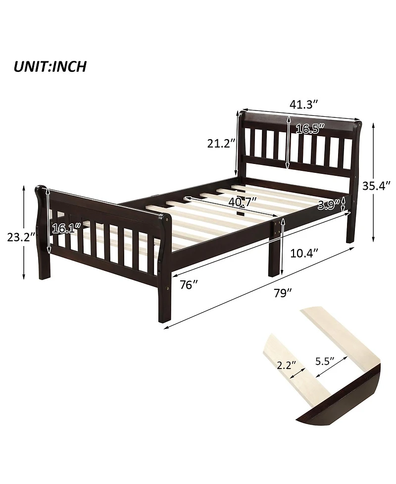 Streamdale Furniture Streamdale Wood Platform Bed Sleigh Bed Frame with Headboard/Footboard