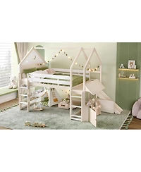Streamdale Furniture Streamdale Loft Bed with Bookshelf, Slide, and House-Shaped Design for Kids