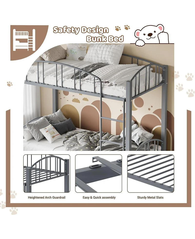 gaomon Metal Bunk Bed Twin Over Twin, Heavy Duty Bunkbeds Frame with Arched Guardrail and Safety Ladder, Sturdy Steel for Kids Boys Girls