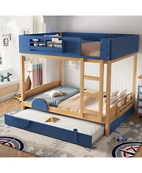 Streamdale Furniture Streamdale Bunk Bed with Trundle, Wood Bunk Bed Frame with Bookshelf