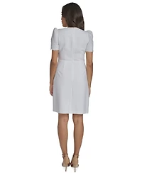 Vince Camuto Petite Laser-Cut Trim Detail Fit & Flare Dress