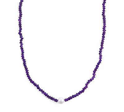 Macy's Amethyst (5mm) and Freshwater Pearl (9.5-10.5mm) Necklace in Sterling Silver