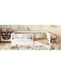 Streamdale Furniture Twin Floor Bed with Fence & Bookshelf