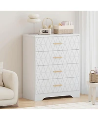 gaomon Wood Dressers for Bedroom with 4 Drawers, Modern Tall Dressers, Wide Chest of Drawers Gold Handles, Wooden Dresser Nightstand