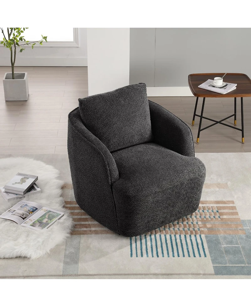 Streamdale Furniture Boucle Upholstered Swivel Accent Barrel Chair & Round Sofa Chair