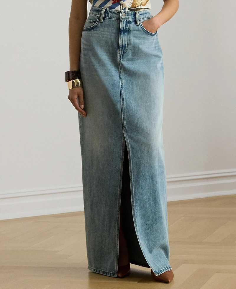 Lauren Ralph Women's Denim Pencil Maxi Skirt
