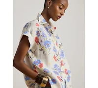 Lauren Ralph Women's Relaxed Fit Floral Collared Shirt