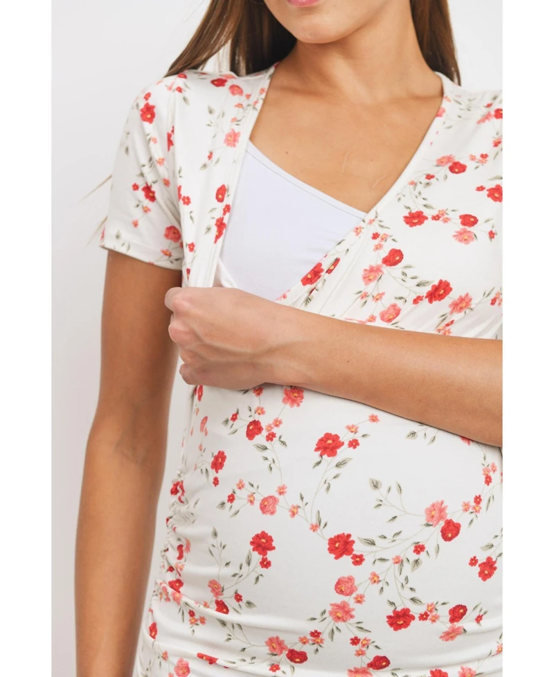 Hello Miz Maternity Floral Wrap Nursing Short-Sleeve Top