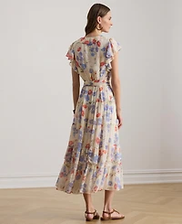 Lauren Ralph Women's Floral Print V-Neck Tiered Maxi Dress