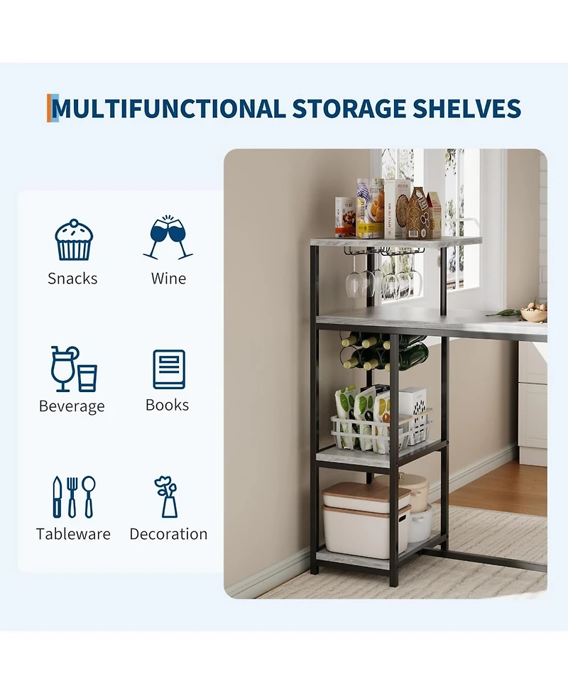 gaomon Dining Table Set for 2 3-Piece Expandable Bar Table and Chairs Set with Storage Shelves and Wine Rack Small Kitchen Dining Set