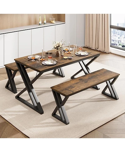 gaomon Kitchen Table with 2 Benches Dining Table Set for 4 Saving Space Dining Room Table Set for Kitchen Dining Room