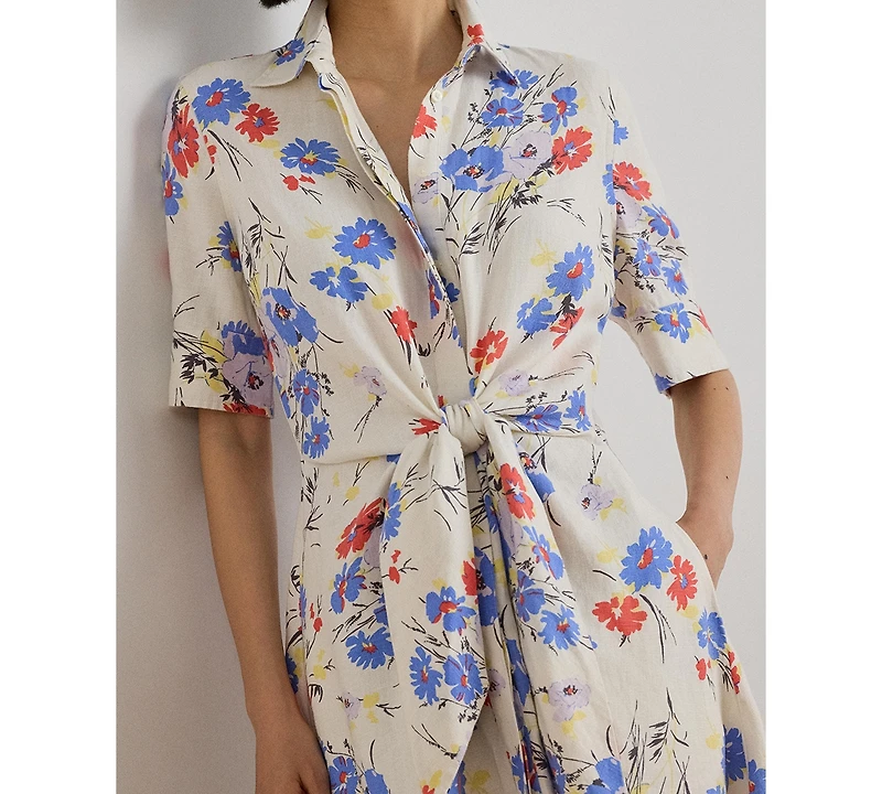 Lauren Ralph Women's Floral Tie-Front Collared Shirt Dress