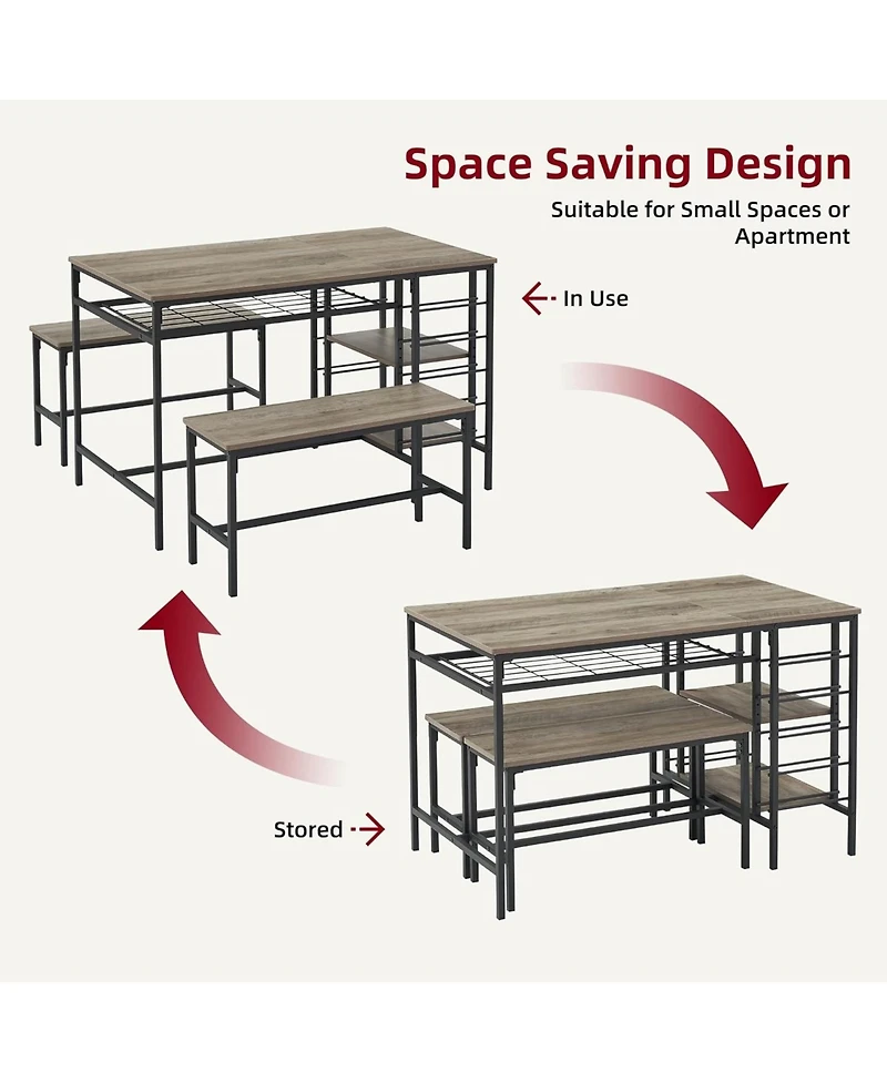 gaomon Dining Table Set for 4 Kitchen Table with 2 Benches Rectangular Dining Room Table Set