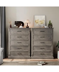 gaomon Farmhouse Drawer Dresser for Bedroom, Tall Chest of Drawers with Metal Handles, Rustic Wooden Dresser Tv Stand, for Living Room