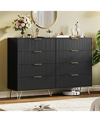 gaomon Fluted Dresser for Bedroom with 8 Drawers,55" Wide Modern Chest of Wooden Bedroom Chest with Metal Handle,Clothes Storage Organizer