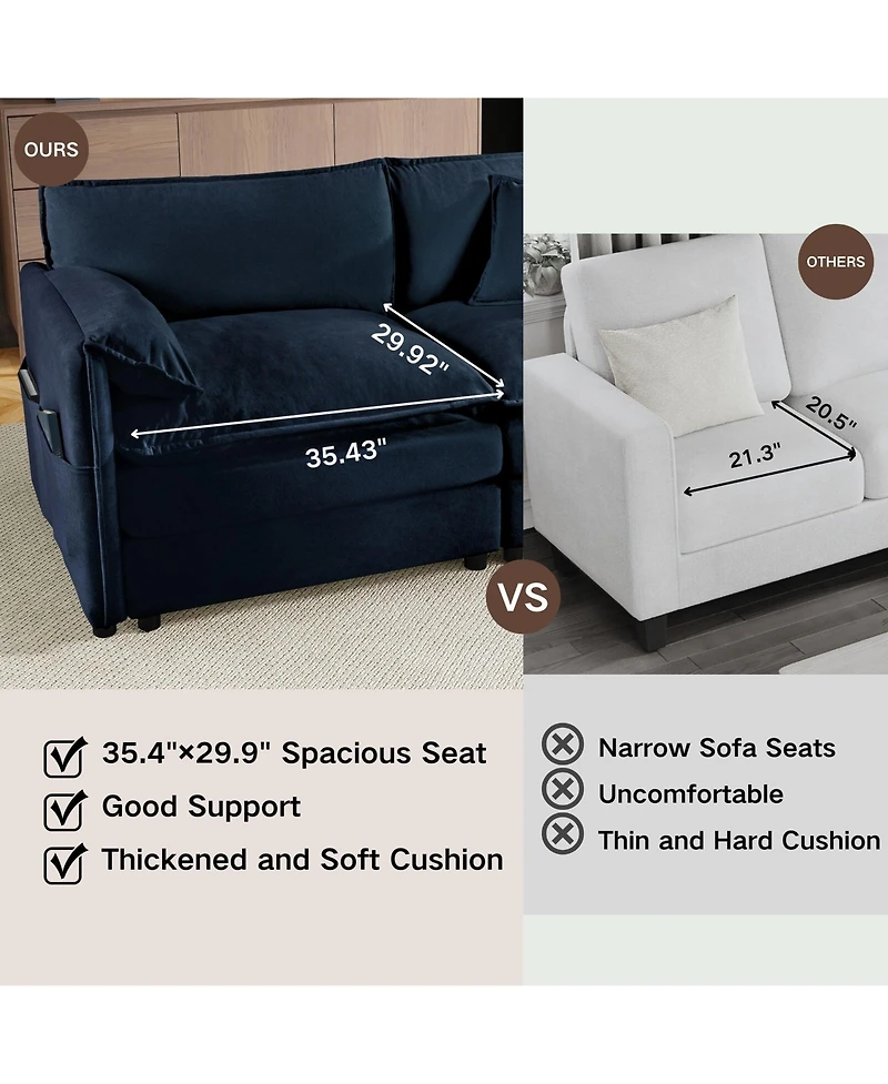 Boyel Living Modular Sectional Sofa , 3-Seater Comfy Cloud Couches with Movable Ottoman, Chenille