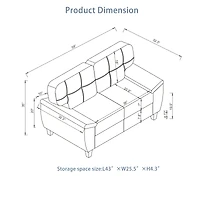 Streamdale Furniture 59" Modern Faux Leather Loveseat Sofa with Storage, Big Armrest